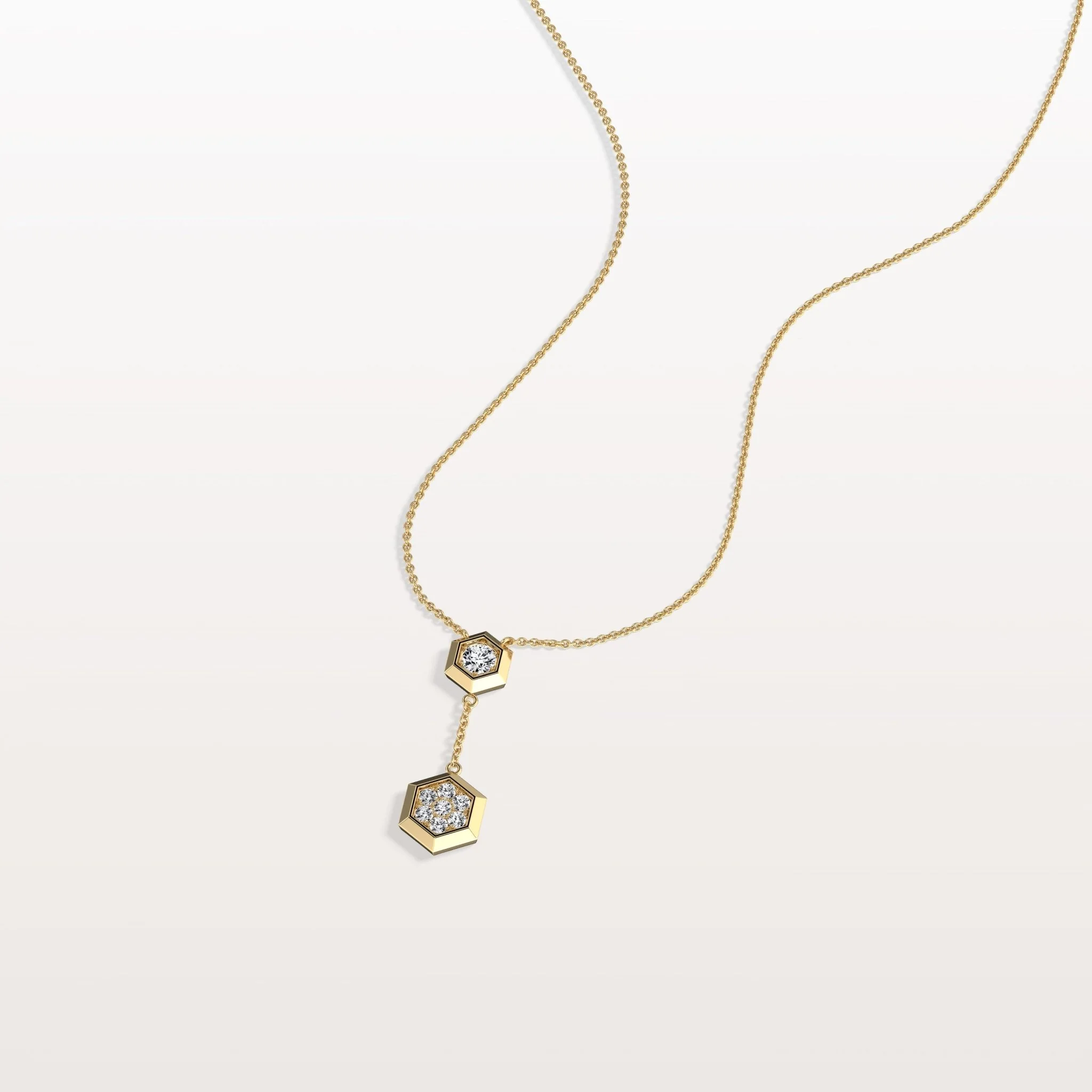 Lab Grown Diamond Double Hexagon Necklace in 14K Solid Gold/Platinum