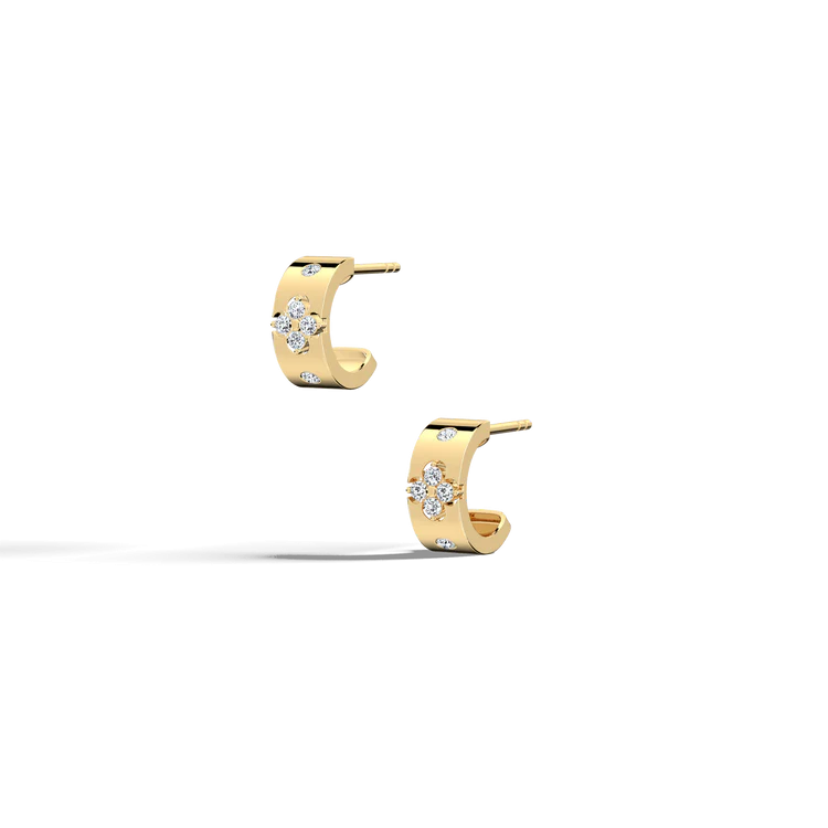 14K Gold Clover Diamond Hoop Earrings in 10mm