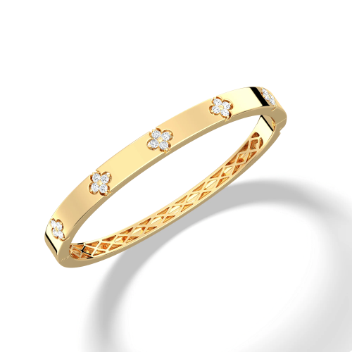 Charm & Dazzle Clover Hinged Lab Made Diamond Bangle Bracelet