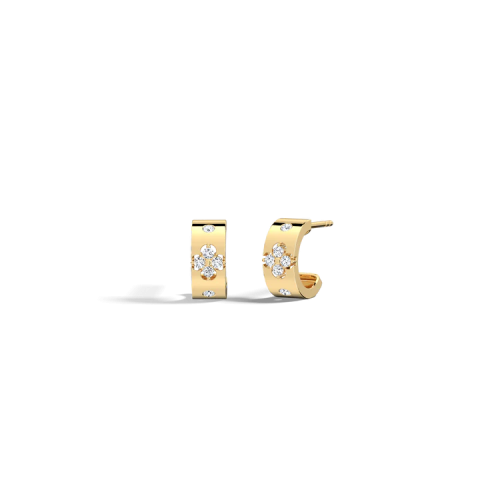 14K Gold Clover Diamond Hoop Earrings in 10mm