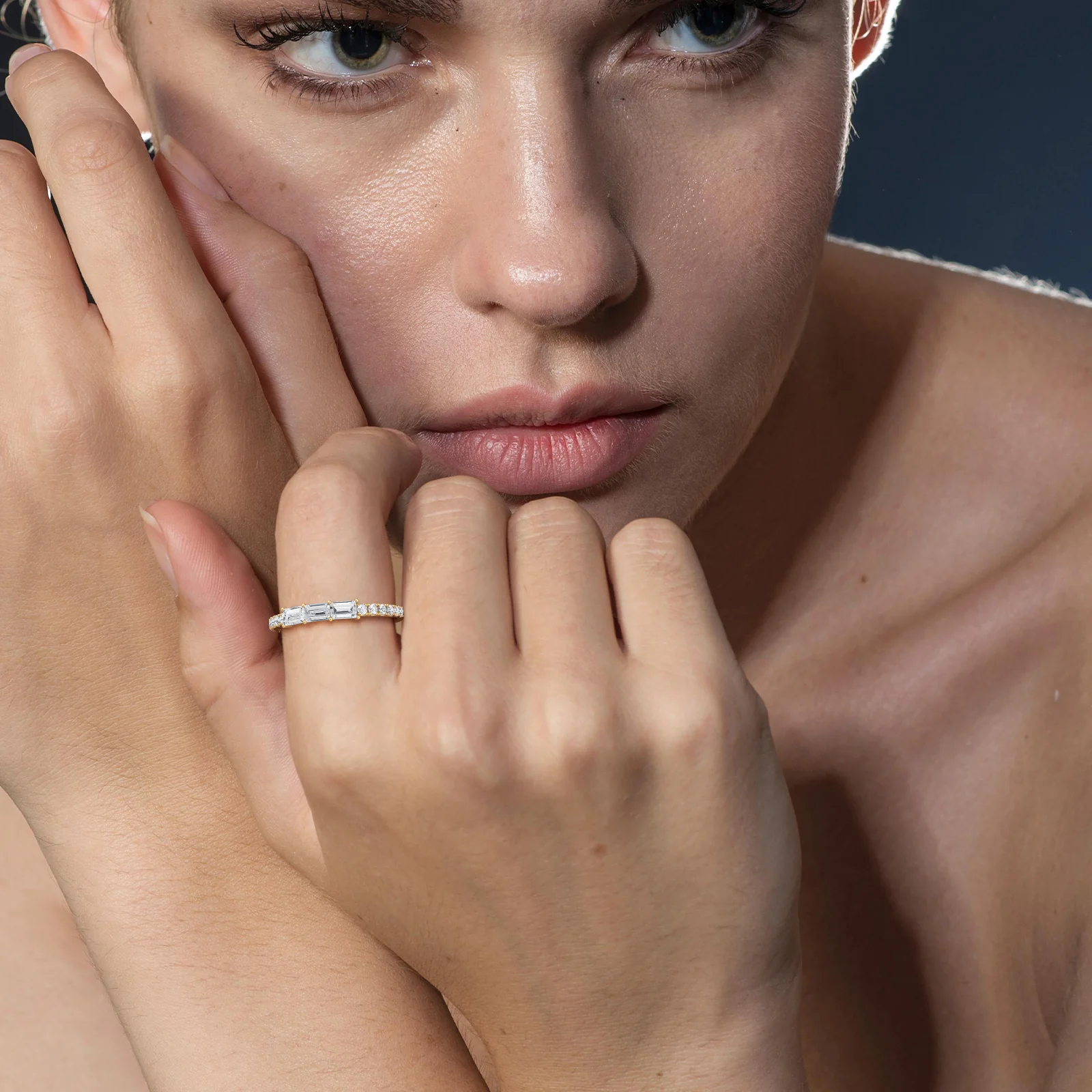 Baguette And Round Lab Diamond Half Eternity Band