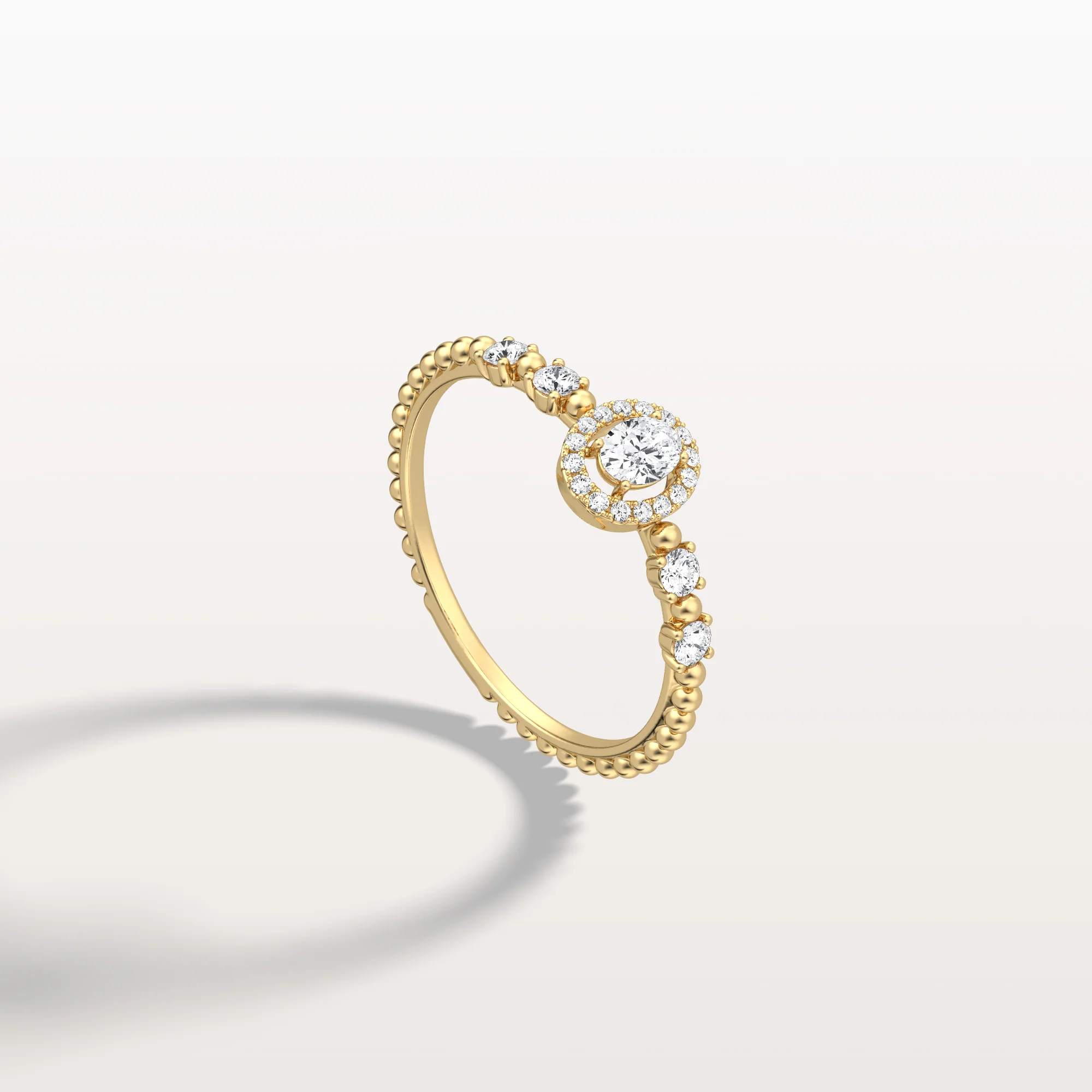 Beaded Oval Cut Lab Diamond Ring In 14K Solid Gold/Platinum