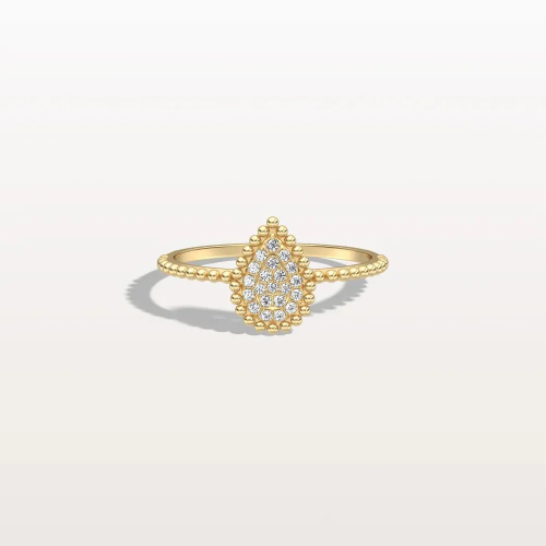 Lab Diamond Beaded Pear Shaped Ring in 14K Gold/Platinum