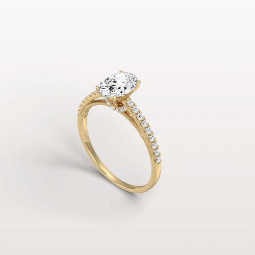 Melina丨Oval Cut Pave Solitaire 1CT Lab Grown Engagement Ring