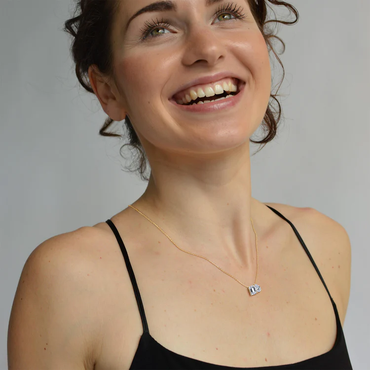 4CTW Emerald and Pear Cut Lab Diamoned Toi et Moi Necklace - Necklaces 4CTW Emerald and Pear Cut Lab Diamoned Toi et Mo