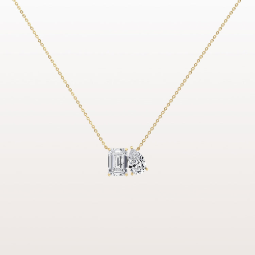 4CTW Emerald and Pear Cut Lab Diamoned Toi et Moi Necklace - Necklaces 4CTW Emerald and Pear Cut Lab Diamoned Toi et Mo