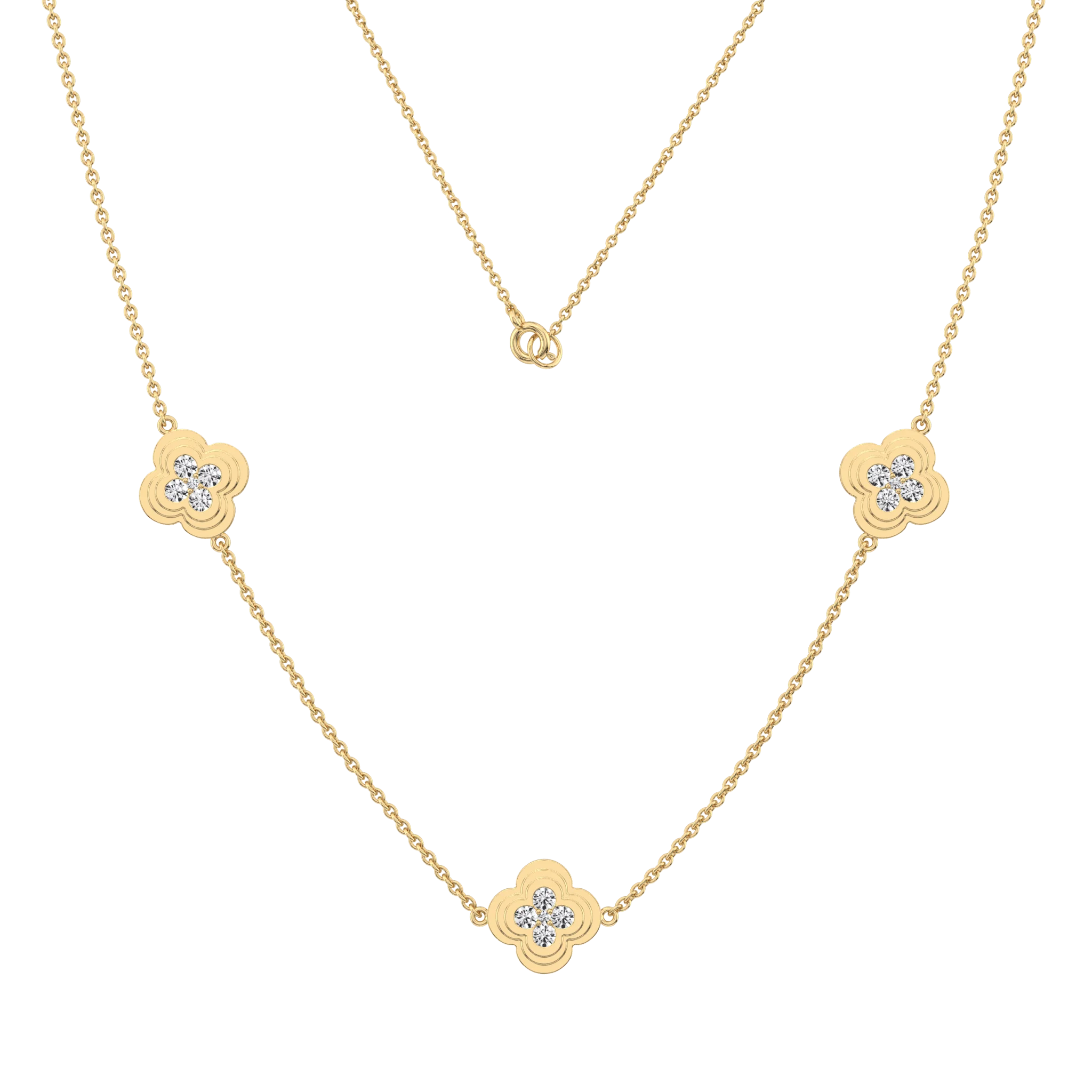 Lab Grown Diamond Clover Station Necklace In 14K Solid Gold/Platinum