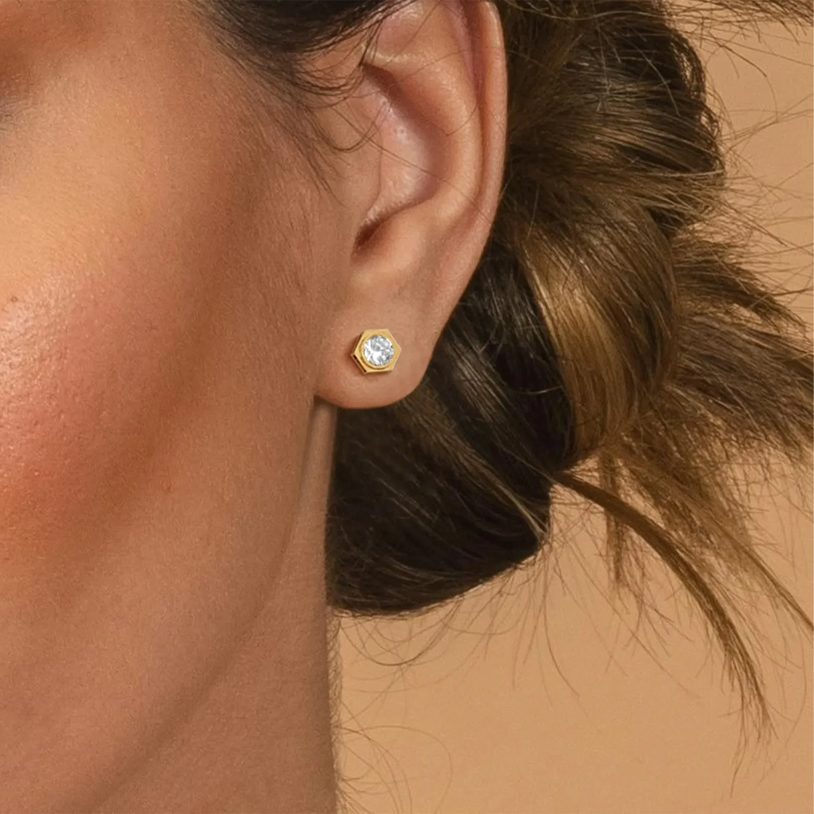 Lab Grown Diamond Hexagon Studs in 14K Solid Gold/Platinum