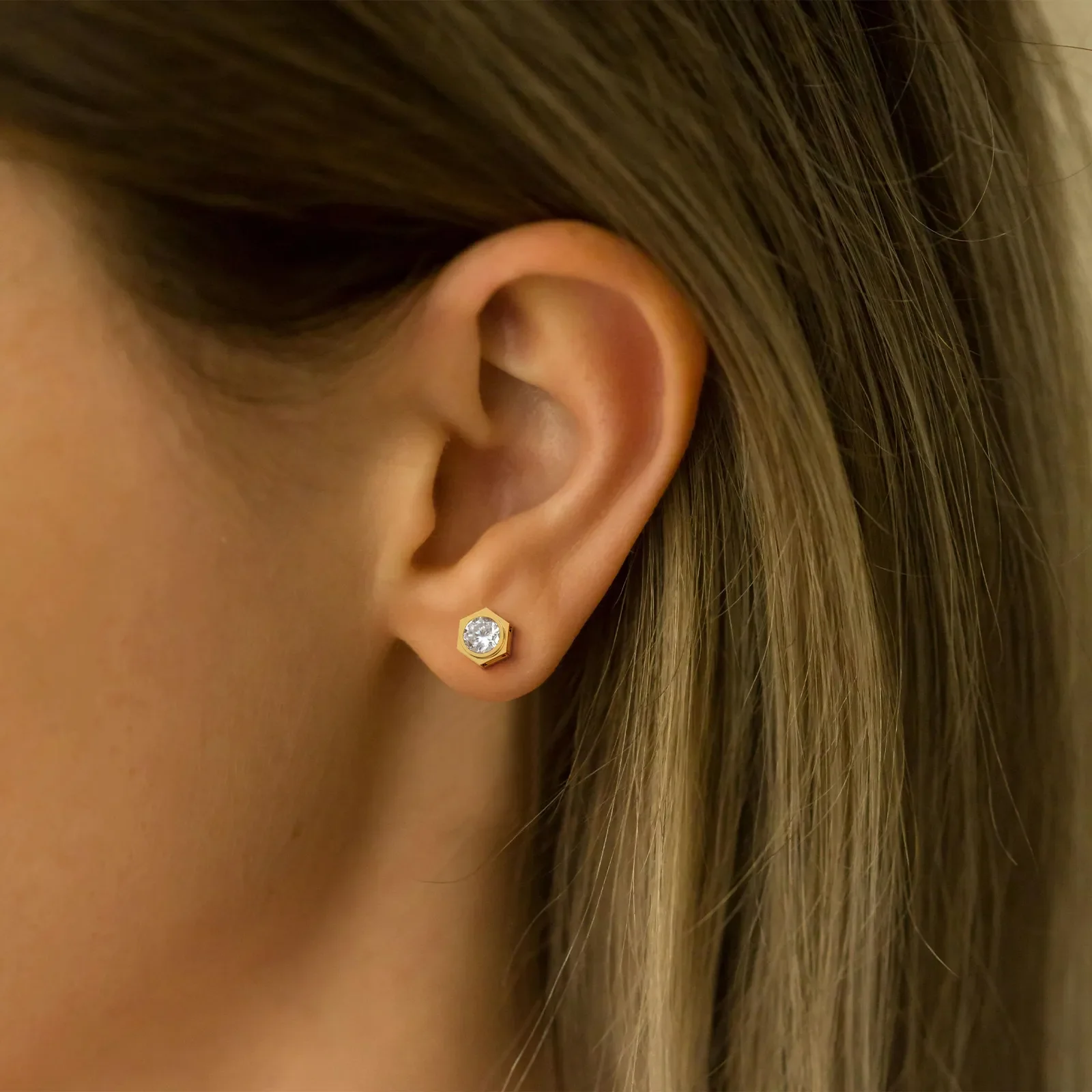 Lab Grown Diamond Hexagon Studs in 14K Solid Gold/Platinum