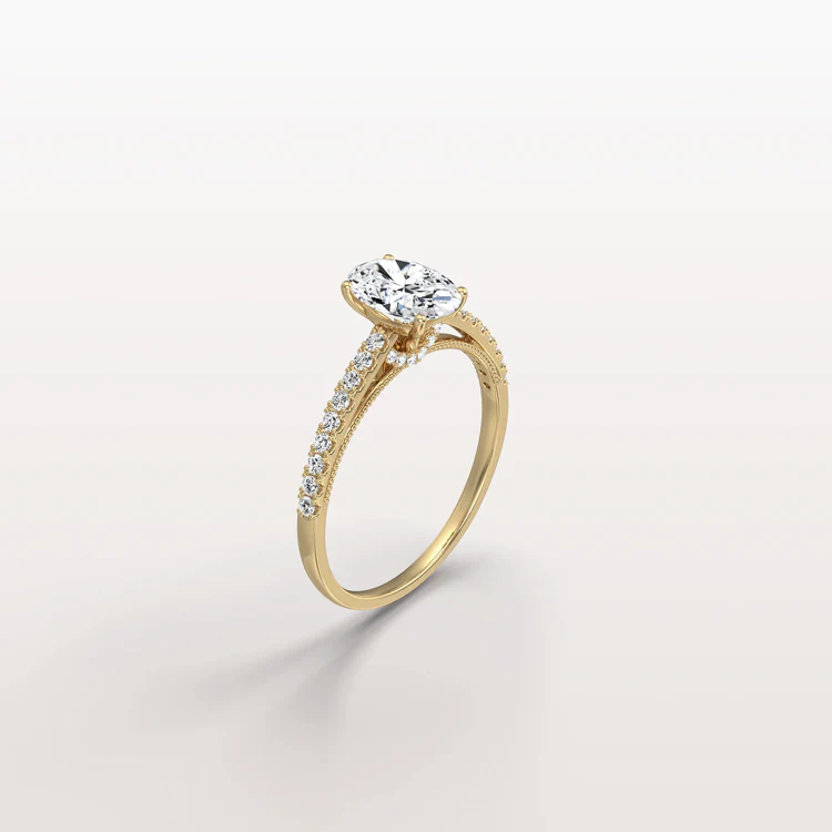 Melina丨Oval Cut Pave Solitaire 1CT Lab Grown Engagement Ring