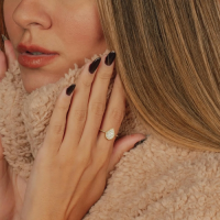 Lab Diamond Beaded Pear Shaped Ring in 14K Gold/Platinum 2