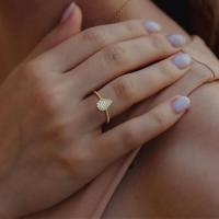 Lab Diamond Beaded Pear Shaped Ring in 14K Gold/Platinum