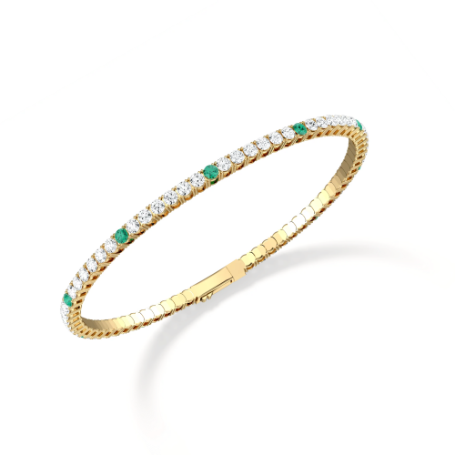 5CTW Lab Created Diamond&Emerald Flexible Bangle Bracelet in 14K Solid Gold