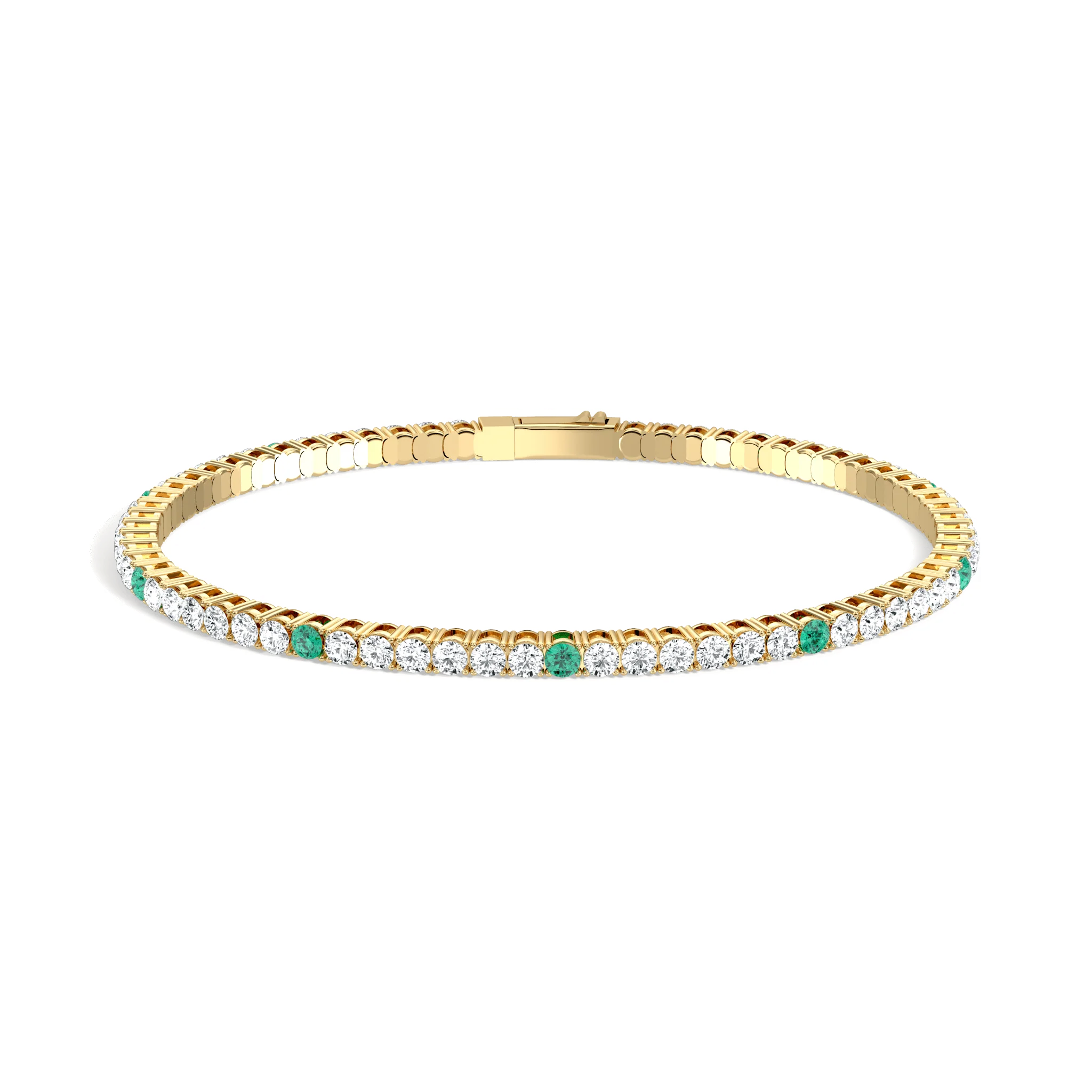 5CTW Lab Created Diamond&Emerald Flexible Bangle Bracelet in 14K Solid Gold
