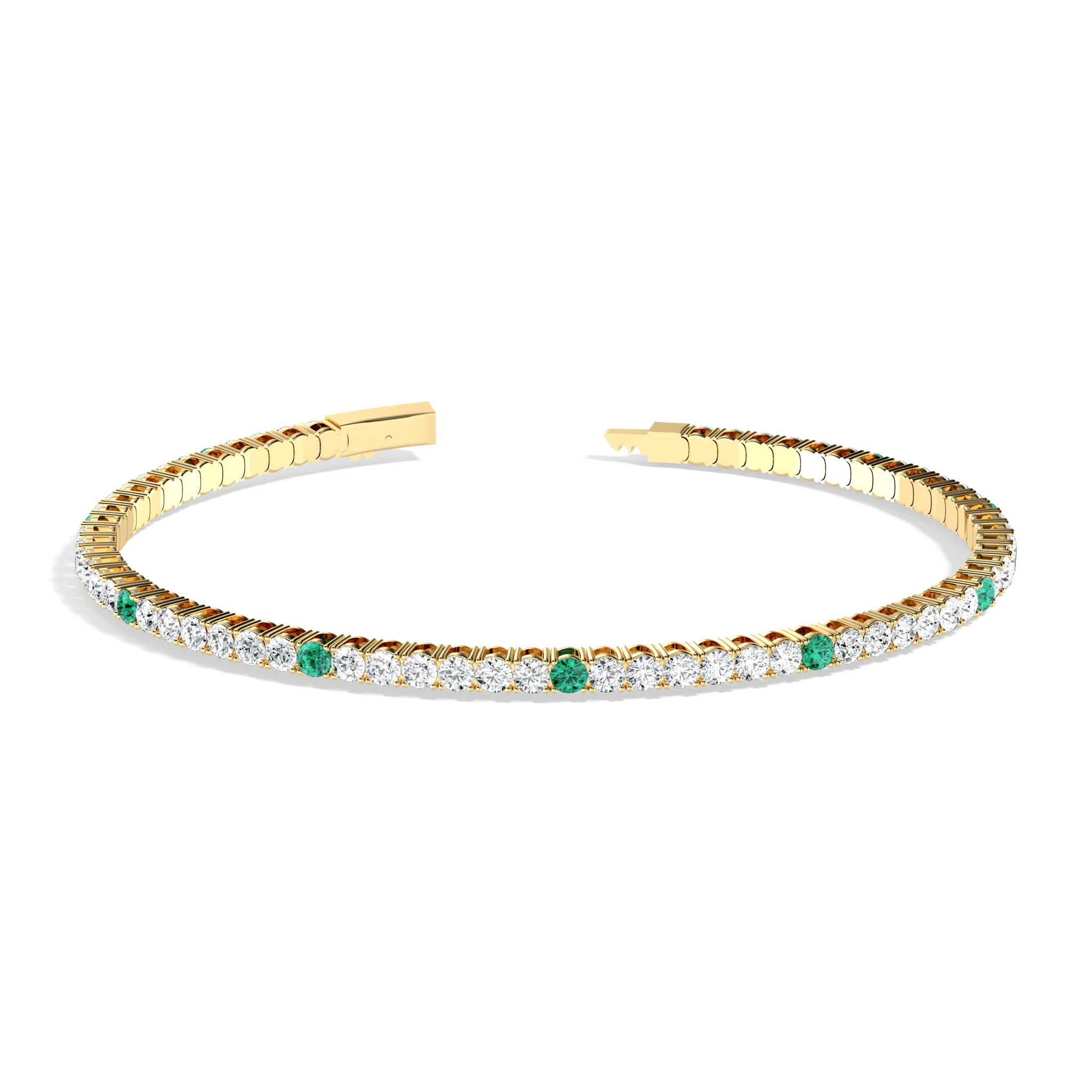 5CTW Lab Created Diamond&Emerald Flexible Bangle Bracelet in 14K Solid Gold