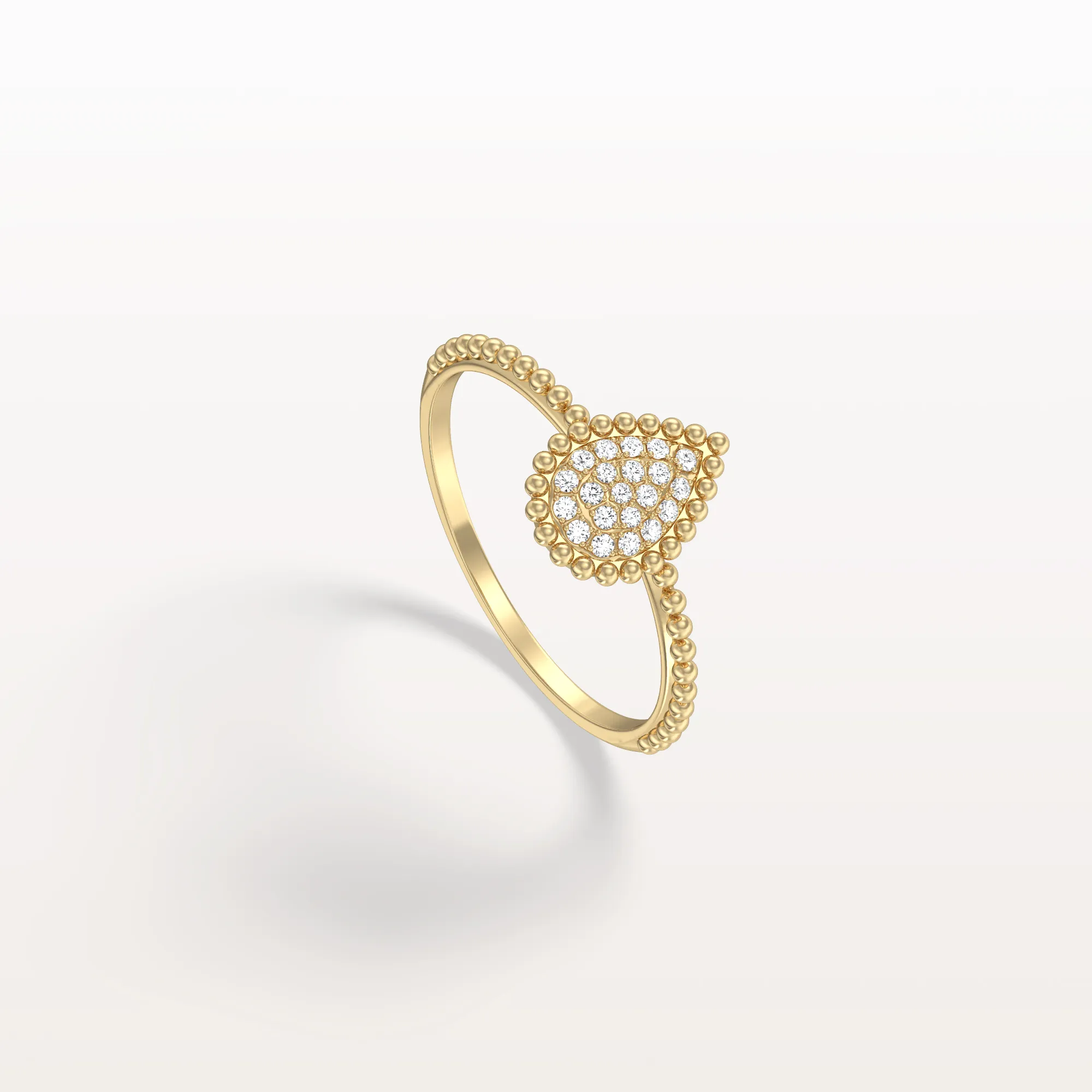 Lab Diamond Beaded Pear Shaped Ring in 14K Gold/Platinum