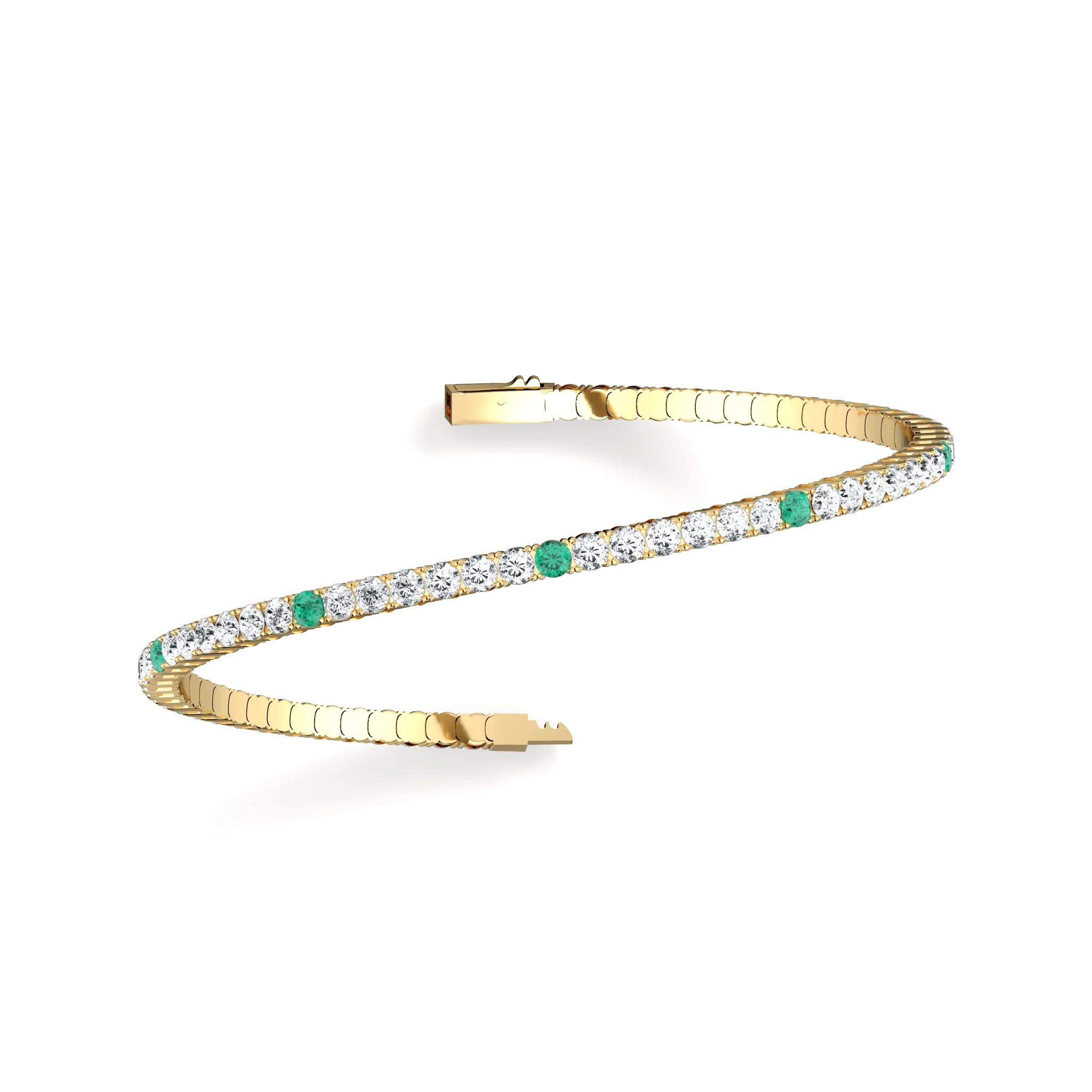 5CTW Lab Created Diamond&Emerald Flexible Bangle Bracelet in 14K Solid Gold