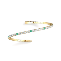 5CTW Lab Created Diamond&Emerald Flexible Bangle Bracelet in 14K Solid Gold