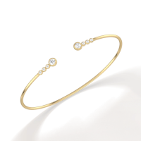 14K Gold Open Cuff Bezel Bangle Bracelet With Lab Diamond