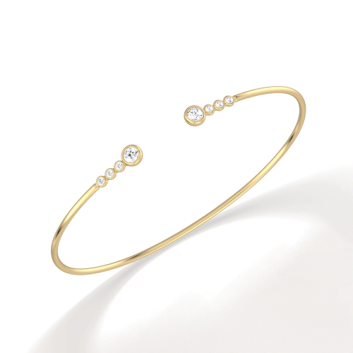 14K Gold Open Cuff Bezel Bangle Bracelet With Lab Diamond