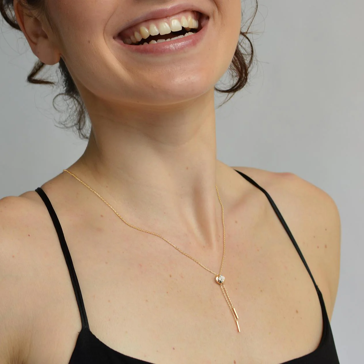 Lab Grown Diamond Ball Pendant Y Necklace In 14K Solid Gold/Platinum