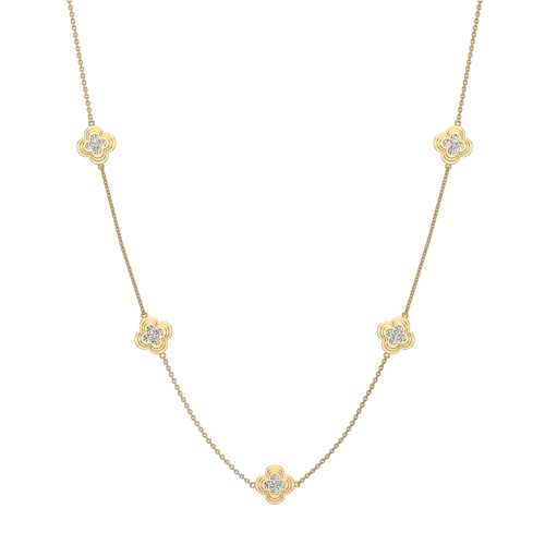 Lab Grown Diamond Clover Station Necklace In 14K Solid Gold/Platinum