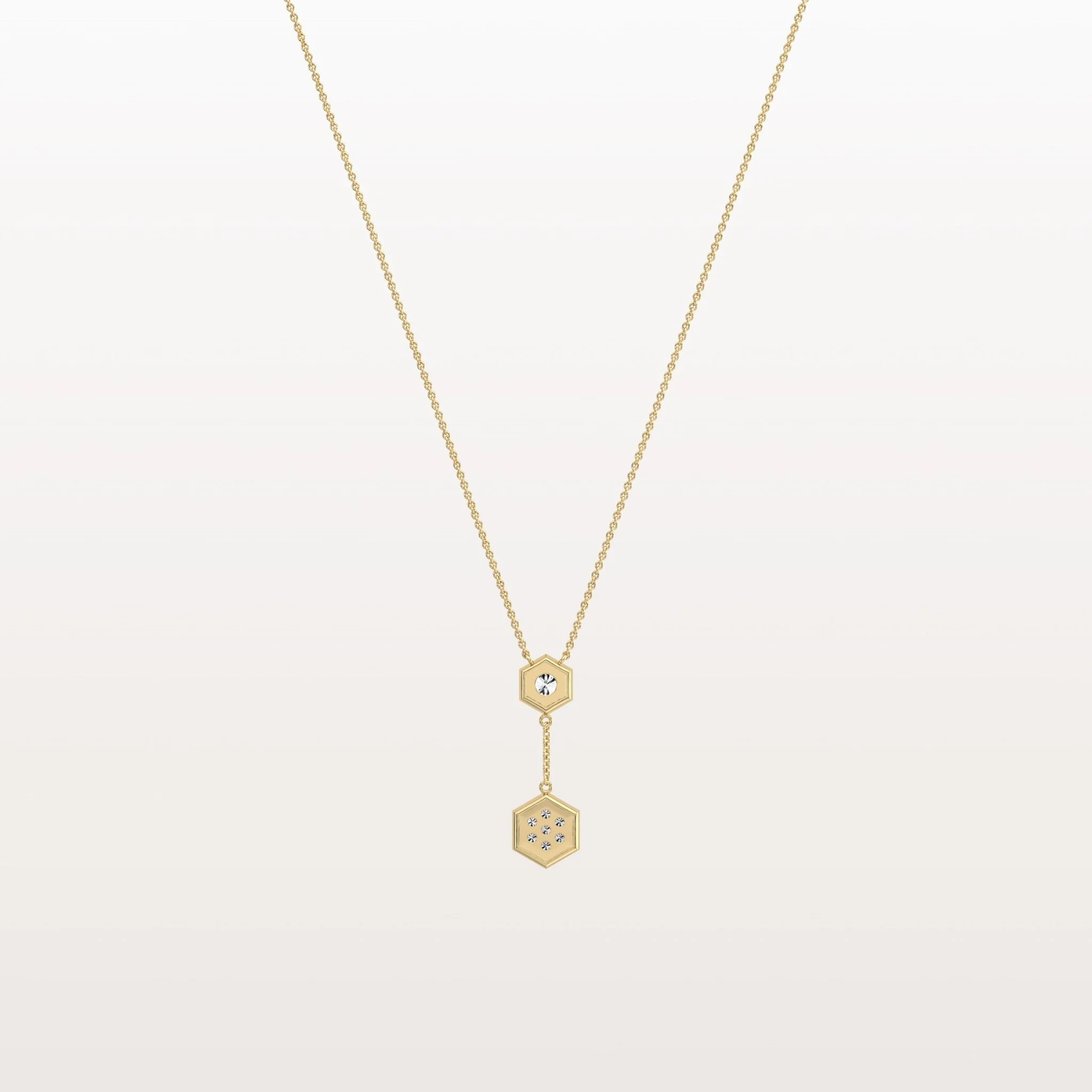 Lab Grown Diamond Double Hexagon Necklace in 14K Solid Gold/Platinum