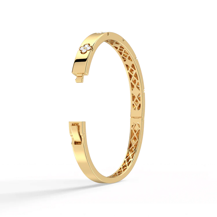 Charm & Dazzle Clover Hinged Lab Made Diamond Bangle Bracelet