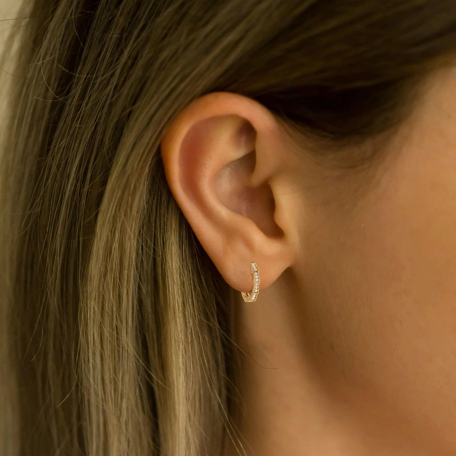 Half-Eternity Viper Diamond Hoop Earrings – 14mm in 14K Gold + Platinum