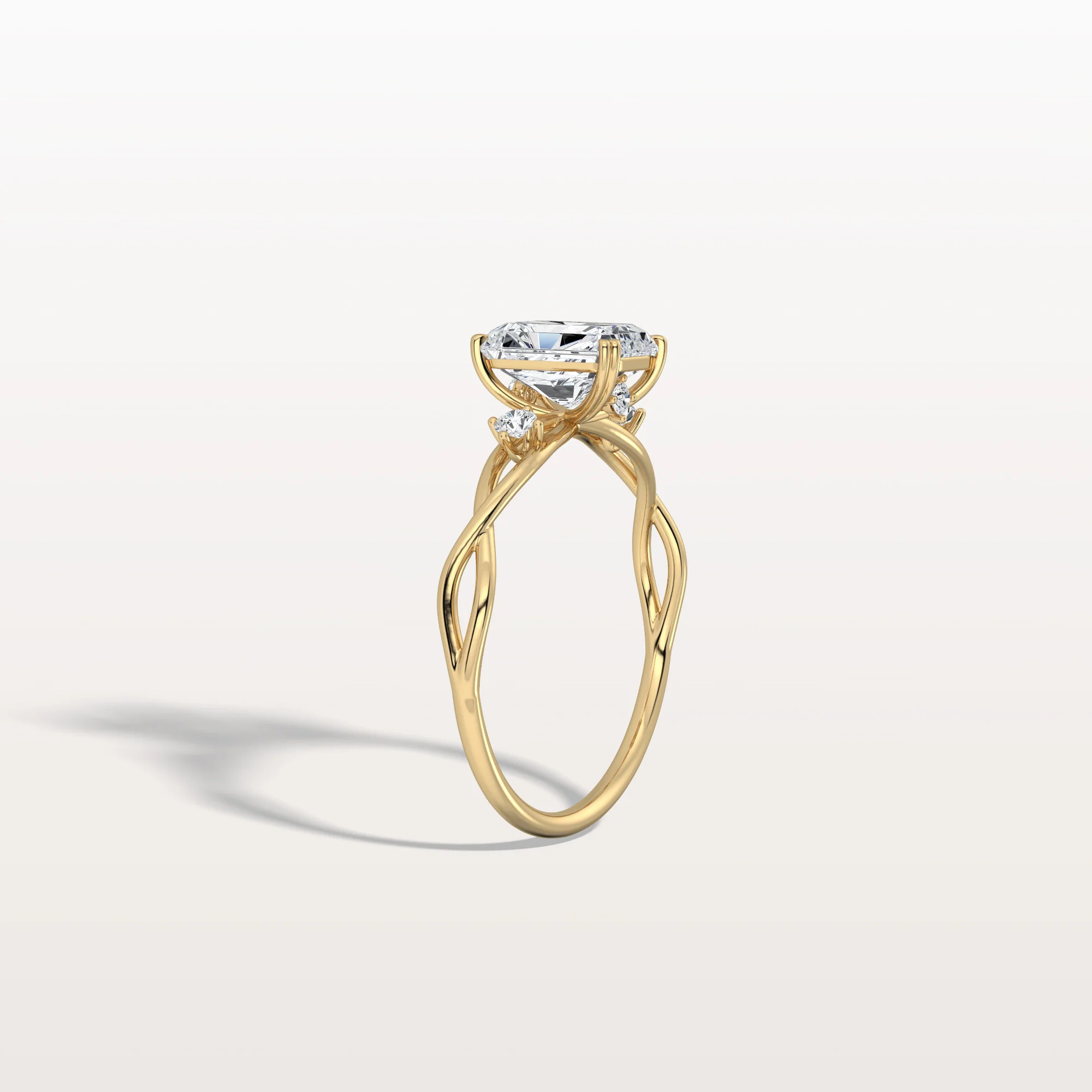 Amira丨1CT Radiant Cut Lab Diamond Twisted Three Stones Engagement Ring