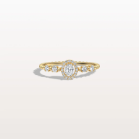Beaded Oval Cut Lab Diamond Ring In 14K Solid Gold/Platinum