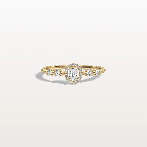 Beaded Oval Cut Lab Diamond Ring In 14K Solid Gold/Platinum