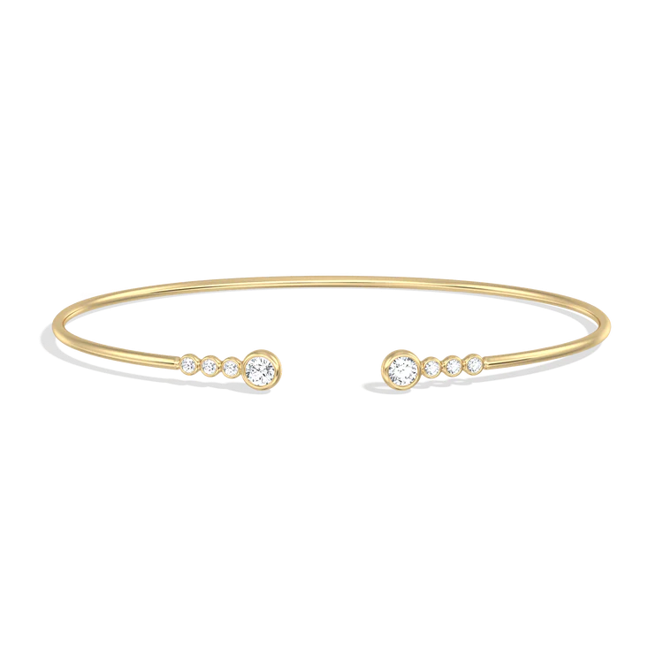 14K Gold Open Cuff Bezel Bangle Bracelet With Lab Diamond