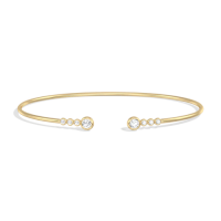 14K Gold Open Cuff Bezel Bangle Bracelet With Lab Diamond