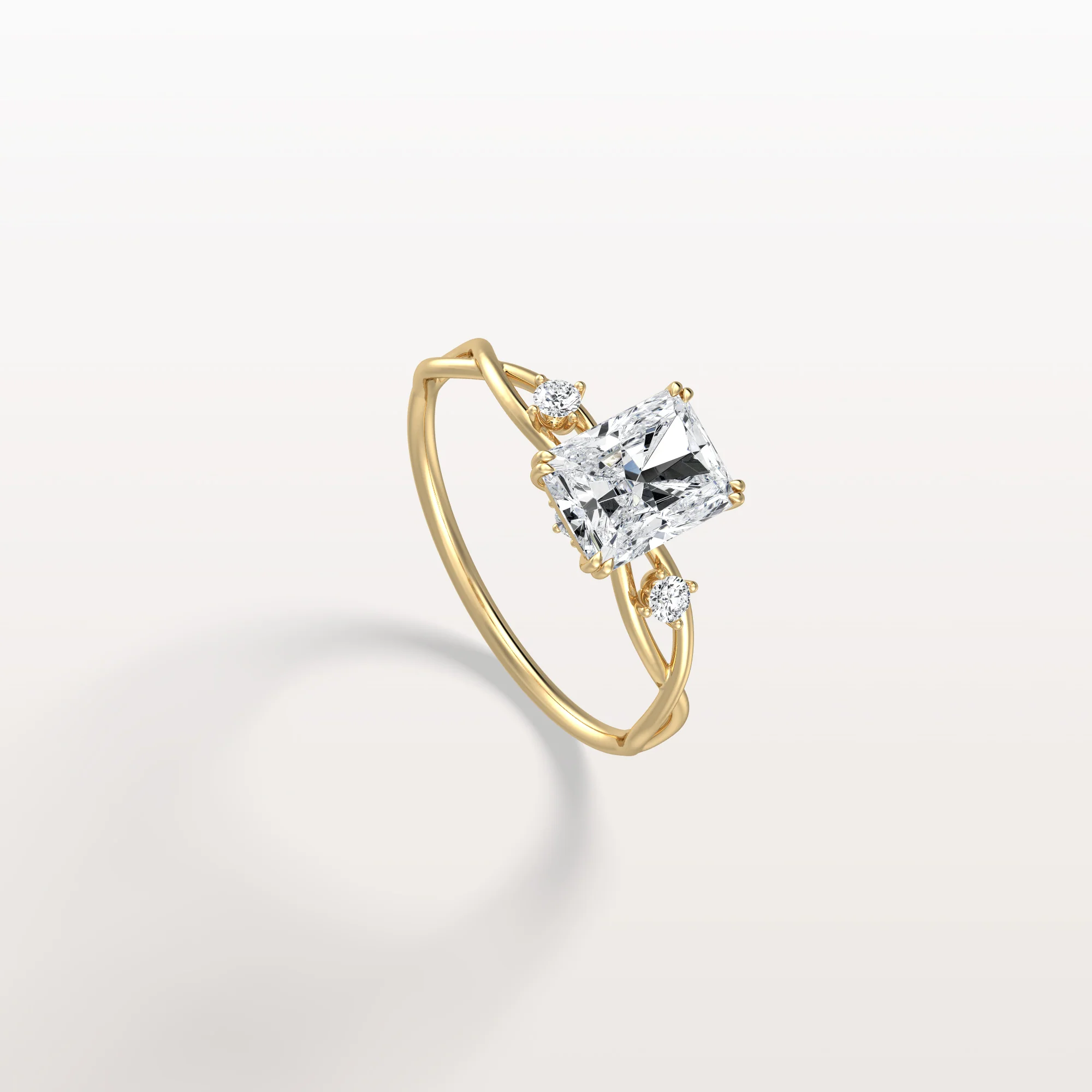 Amira丨1CT Radiant Cut Lab Diamond Twisted Three Stones Engagement Ring