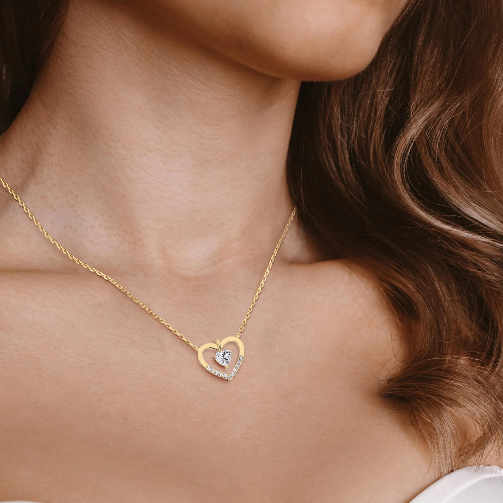 0.18CTW Lab Grown Diamond Heart Necklace In 14K Solid Gold/Platinum