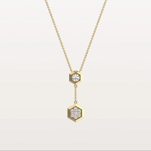 Lab Grown Diamond Double Hexagon Necklace in 14K Solid Gold/Platinum