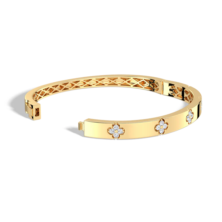 Charm & Dazzle Clover Hinged Lab Made Diamond Bangle Bracelet