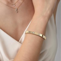 Charm & Dazzle Clover Hinged Lab Made Diamond Bangle Bracelet